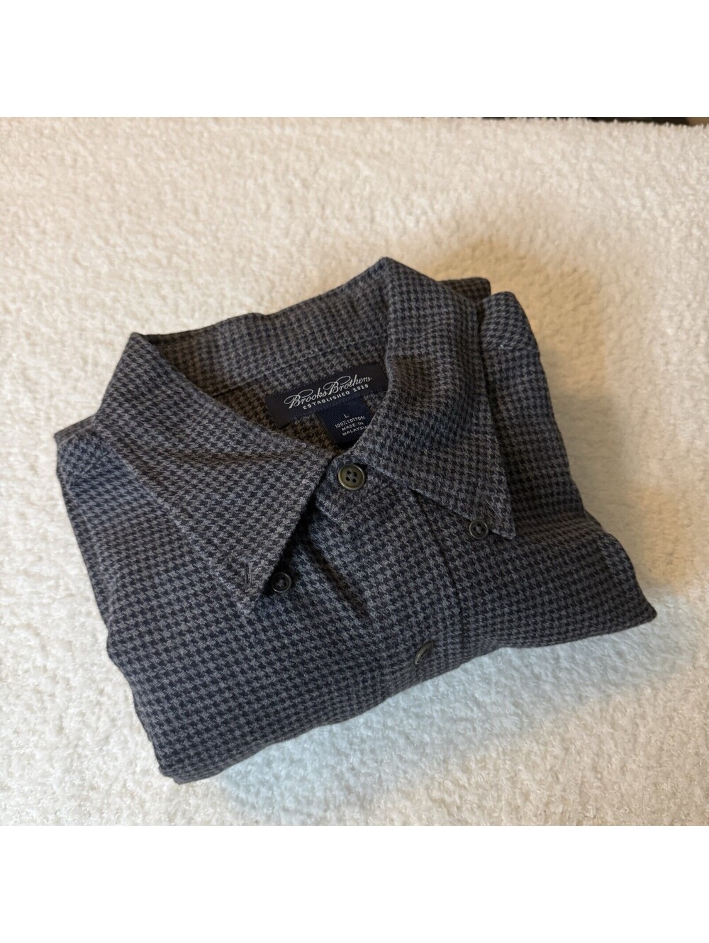 Brooks Brothers Men’s Large Gray Houndstooth 100% Cotton Long Sleeve Shirt
